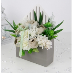 BUKIET w szarej KOPERCIE na prezent MIX kwiatów